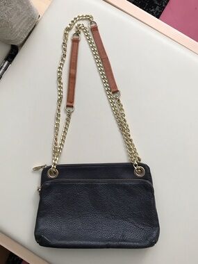 Black Leather Chain-Strap Crossbody Bag